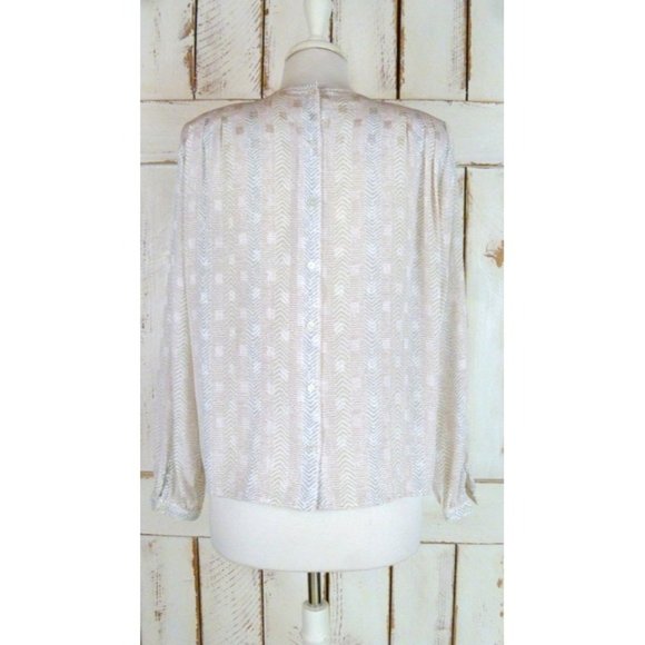 80s vintage Liz Claiborne ivory silver striped chevron print blouse - Picture 4 of 4